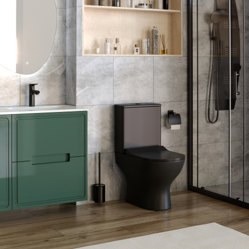 Унитаз напольный с бачком Taliente Arte AR35045 Nero черный матовый с сиденьем безободковый душевой смыв - фото 4